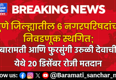 📢 पुणे जिल्ह्यातील ६ नगरपरिषदांची निवडणूक स्थगित; बारामती आणि फुरसुंगी उरुळी देवाची येथे २० डिसेंबर रोजी मतदान