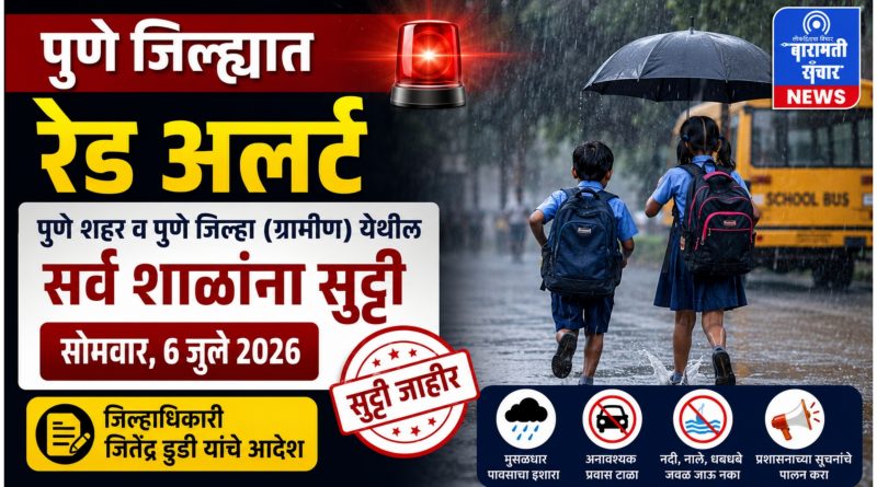 पुणे जिल्ह्यात रेड अलर्ट; आज सर्व शाळांना सुट्टी