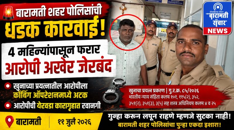बारामती शहर पोलिसांची धडक कारवाई; खुनाच्या प्रयत्नातील चार महिन्यांपासून फरार आरोपी अखेर जेरबंद