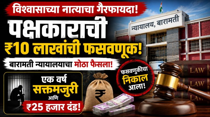 विश्वासाला तडा; पक्षकाराची ₹१० लाखांची फसवणूक करणाऱ्या वकिलाला एक वर्ष सक्तमजुरी विश्वासाला तडा; पक्षकाराची ₹१० लाखांची फसवणूक करणाऱ्या वकिलाला एक वर्ष सक्तमजुरी