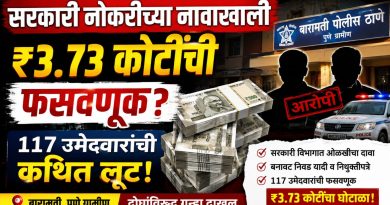 सरकारी नोकरीचे आमिष दाखवून तब्बल ₹३.७३ कोटींची फसवणूक; बारामतीत दोन जणांविरुद्ध गुन्हा दाखल सरकारी नोकरीचे आमिष दाखवून तब्बल ₹३.७३ कोटींची फसवणूक; बारामतीत दोन जणांविरुद्ध गुन्हा दाखल