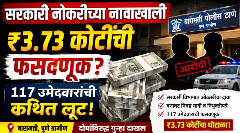 सरकारी नोकरीचे आमिष दाखवून तब्बल ₹३.७३ कोटींची फसवणूक; बारामतीत दोन जणांविरुद्ध गुन्हा दाखल सरकारी नोकरीचे आमिष दाखवून तब्बल ₹३.७३ कोटींची फसवणूक; बारामतीत दोन जणांविरुद्ध गुन्हा दाखल