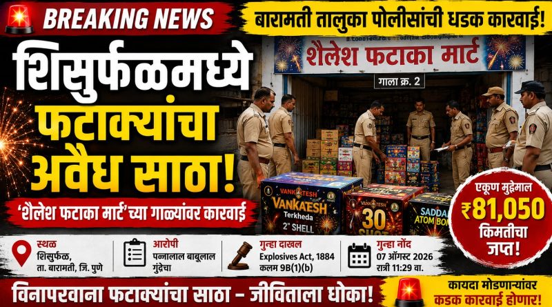 ब्रेकिंग न्यूज : शिसुर्फळमध्ये विनापरवाना फटाक्यांचा साठा उघड; ₹८१ हजारांचा मुद्देमाल जप्त