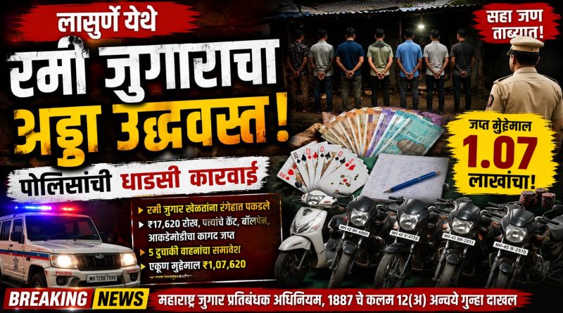 लासुर्णेत रमी जुगाराचा अड्डा उद्ध्वस्त; पोलिसांचा धडाका, सहा जणांवर गुन्हा