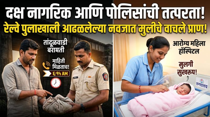 दक्ष नागरिक आणि पोलिसांची तत्परता; बारामतीत जुन्या रेल्वे पुलाखाली आढळलेल्या नवजात बालिकेचे वाचले प्राण