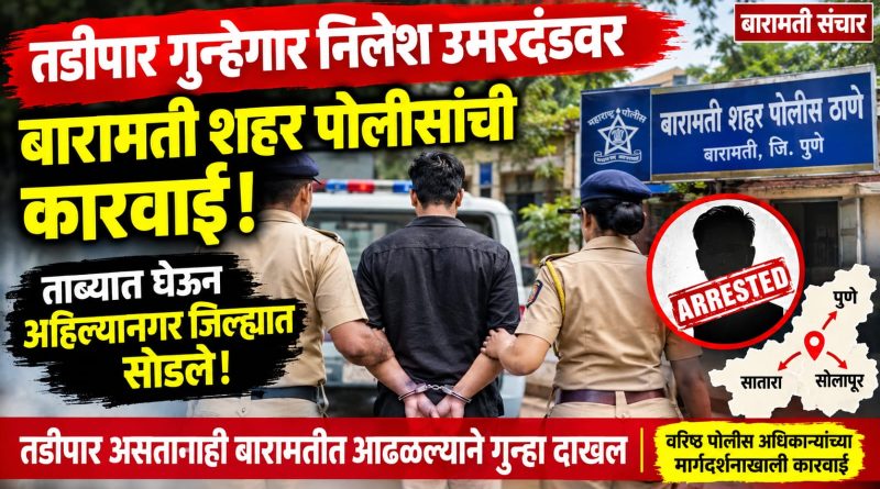 तडीपार गुन्हेगार निलेश उमरदंडवर बारामती शहर पोलिसांची कारवाई; ताब्यात घेऊन अहिल्यानगर जिल्ह्यात सोडले!